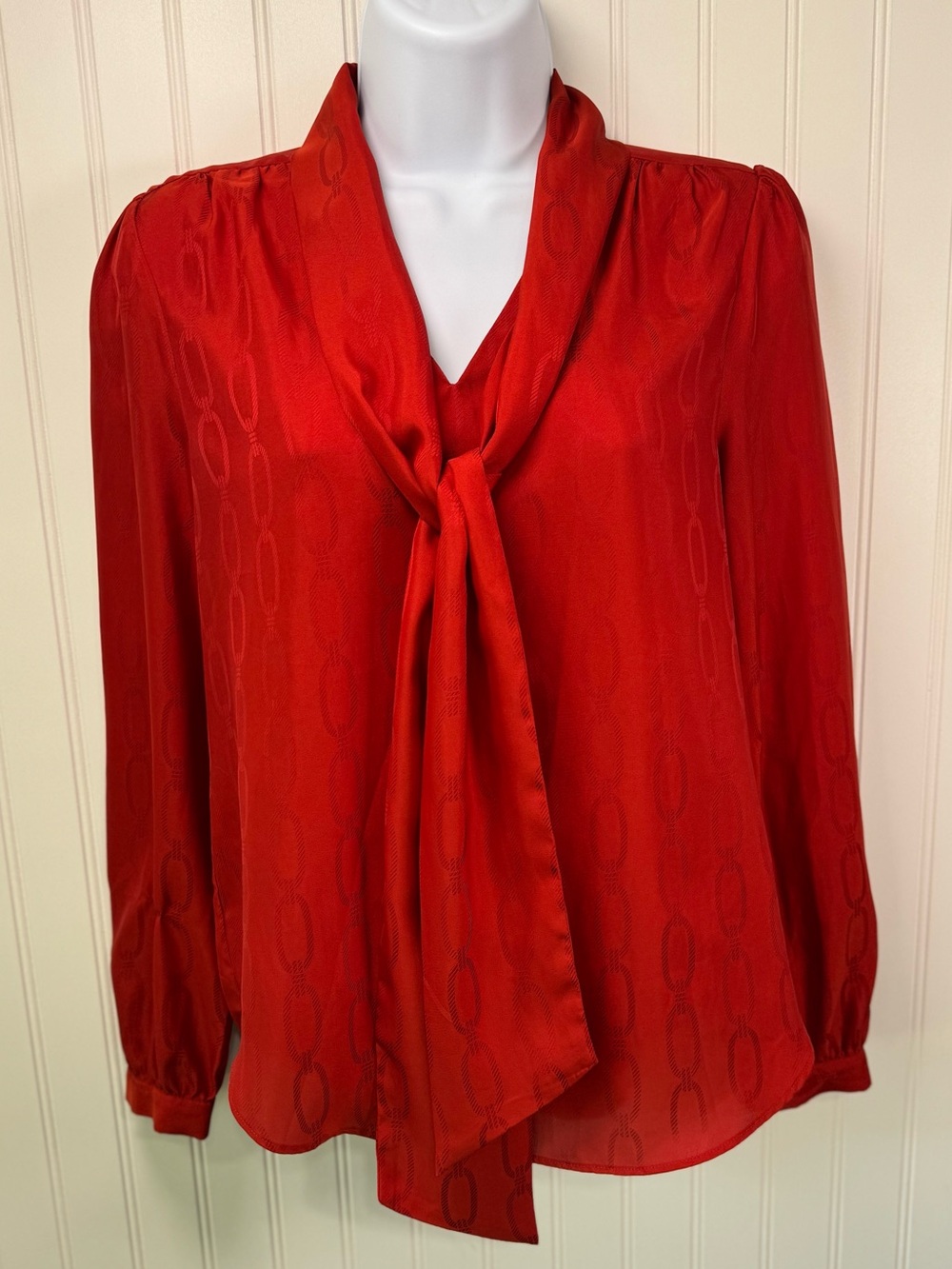 Ann Taylor Red/Orange Tie-Neck Blouse